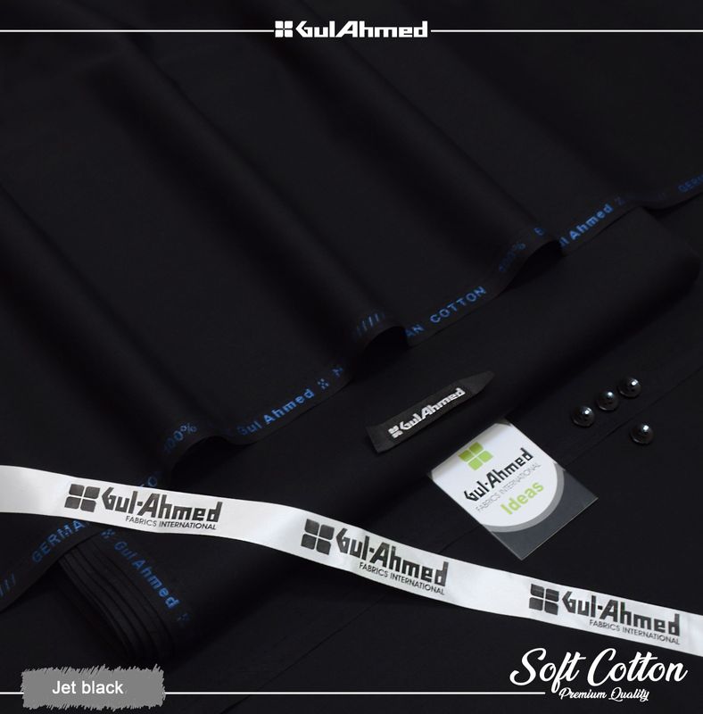 Gul Ahmed 100%Cotton-Black-Unstitched Men's Wear | Best For Summer