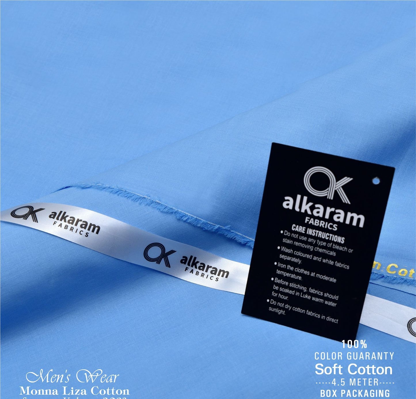 Al-karam 100% Pure Cotton-Sky-Unstitched Men's Wear-Best For Summer