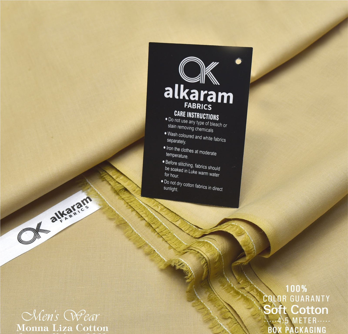 Al-karam 100% Pure Cotton- Khakhi Beige -Unstitched Men's Wear-Best For Summer