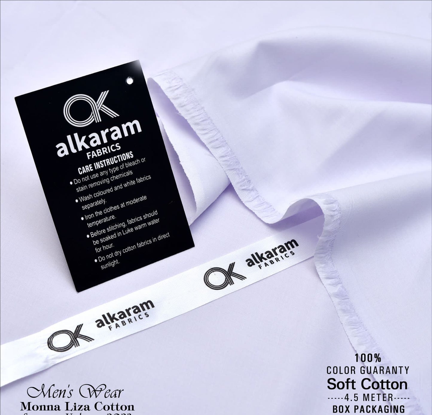 Al-karam 100% Pure Cotton-Pure White -Unstitched Men's Wear-Best For Summer