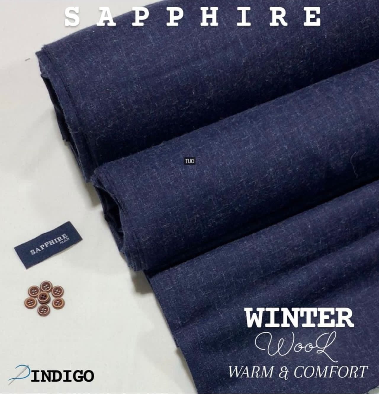 Sapphire Wool Indigo-Unstitched Men's wear