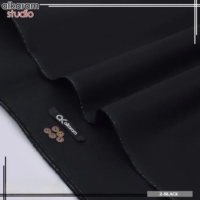 Al-karam 100% Pure Cotton-Jet Black -Unstitched Men's Wear-Best For Summer