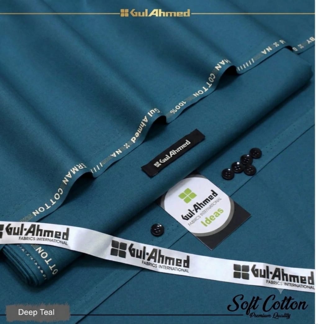 Gul Ahmed 100%Cotton-Teal Blue -Unstitched Men's Wear | Best For Summer