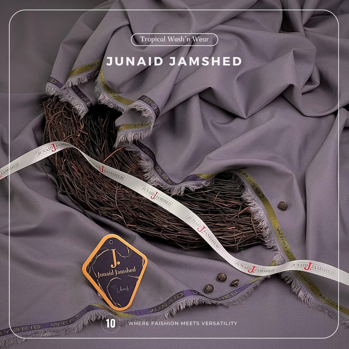 Junaid Jamshed Men's Unstitched Premium Tropical Wash n Wear Suit - Lavender