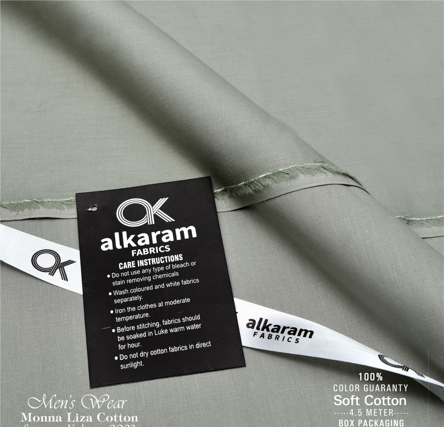 Al-karam 100% Pure Cotton-Pistachio -Unstitched Men's Wear-Best For Summer