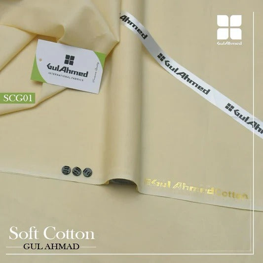 Gul Ahmed 100%Cotton-Ivory Cream -Unstitched Men's Wear | Best For Summer