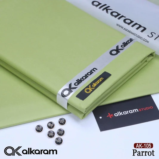 Al-karam 100% Pure Cotton- Parrot Green -Unstitched Men's Wear-Allow To Open