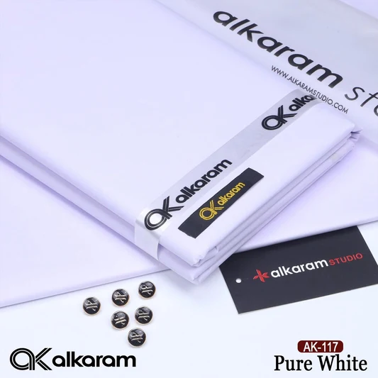 Al-karam 100% Pure Cotton- White -Unstitched Men's Wear-Allow To Open