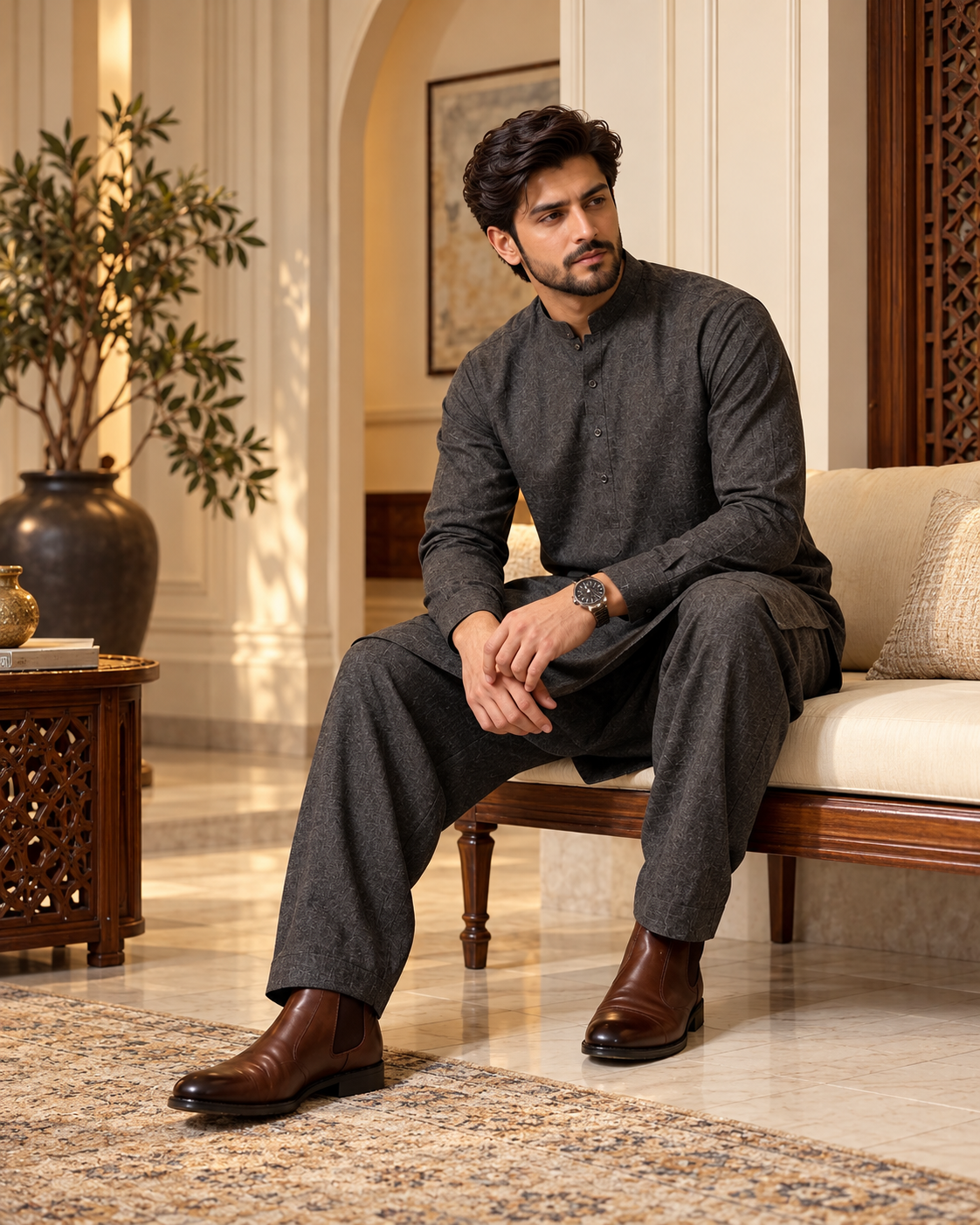 Premium Lawrencepur Pure Wool Unstitched Fabric – Luxury Winter Collection for Men - Charcoal Grey