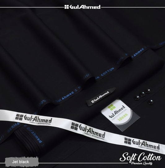 Gul Ahmed 100%Cotton-Black-Unstitched Men's Wear | Best For Summer