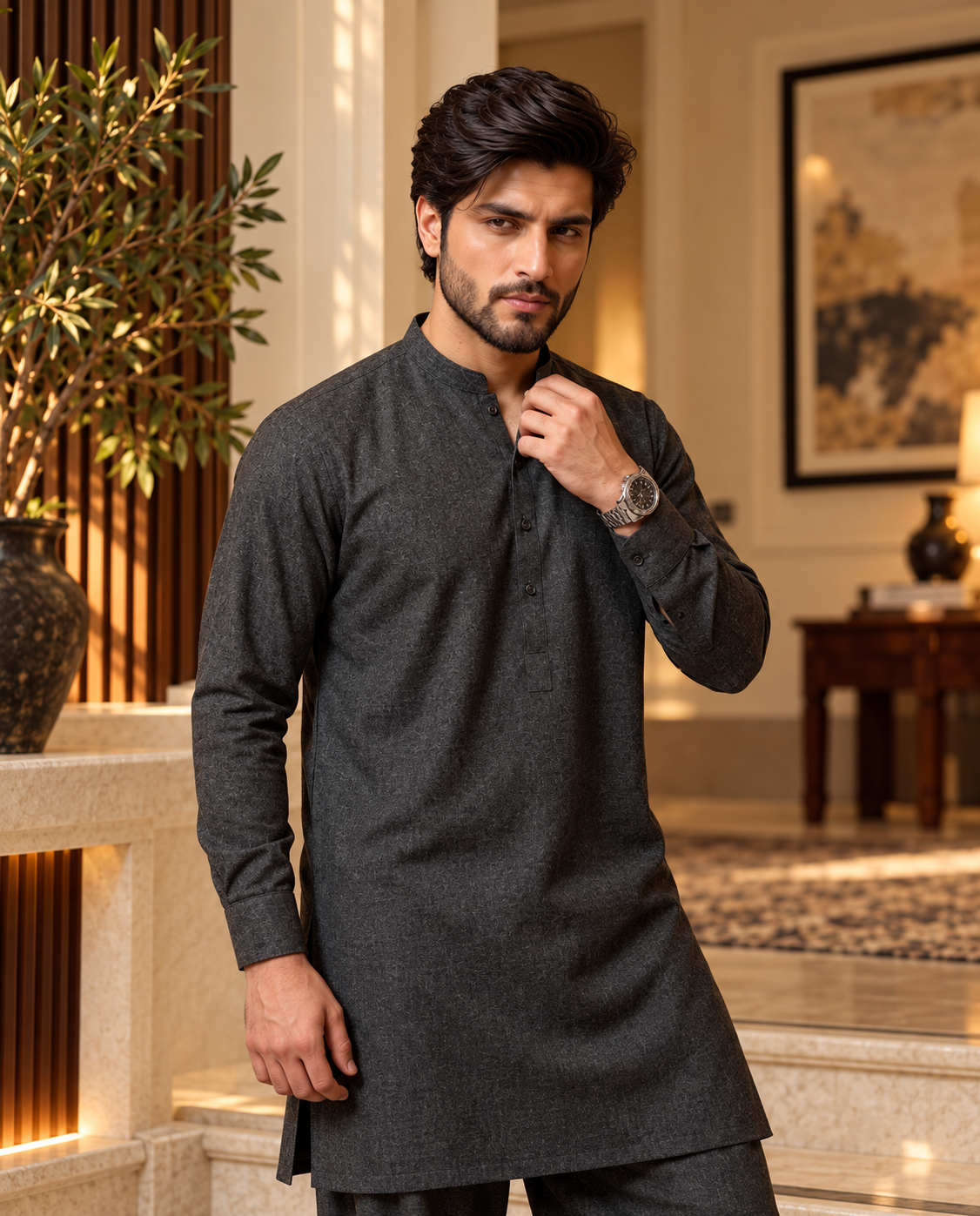 Premium Lawrencepur Pure Wool Unstitched Fabric – Luxury Winter Collection for Men - Charcoal Grey