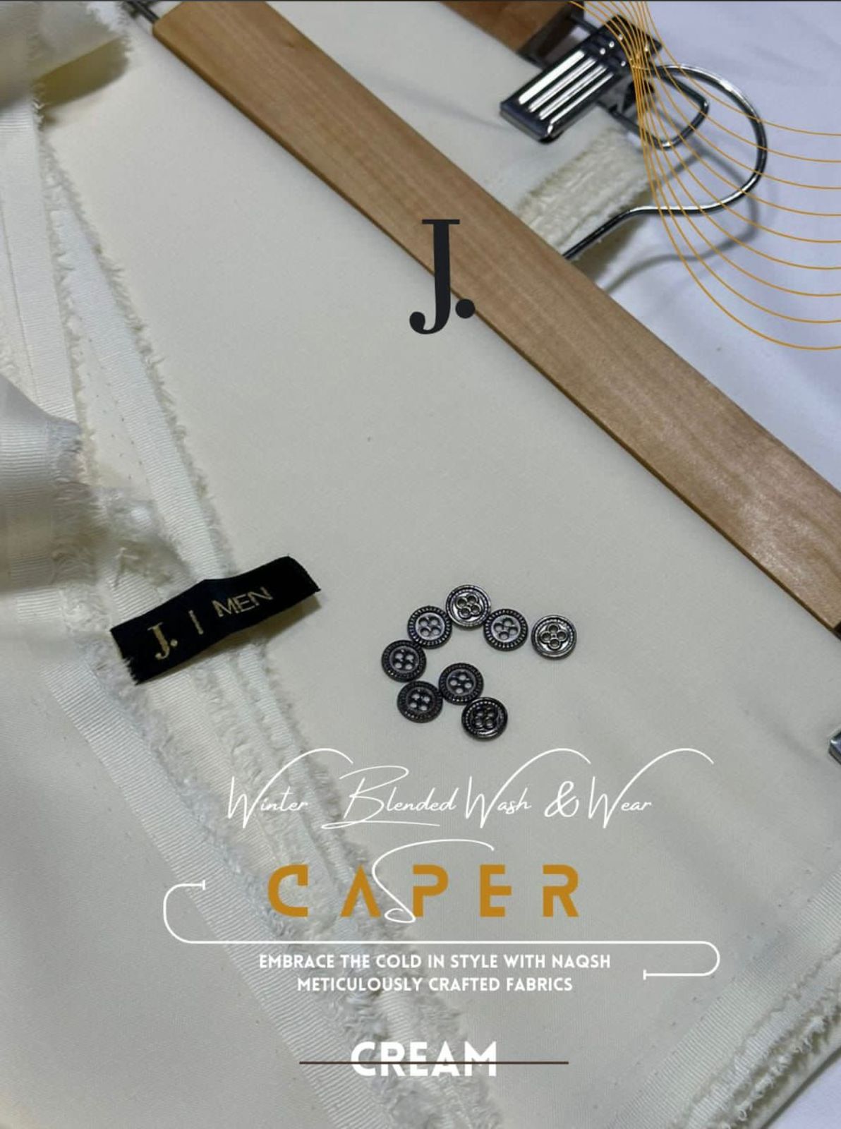 J.Casper Cream-Unstitched  Men's Wear