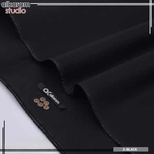 Al-karam 100% Pure Cotton-Jet Black -Unstitched Men's Wear-Best For Summer