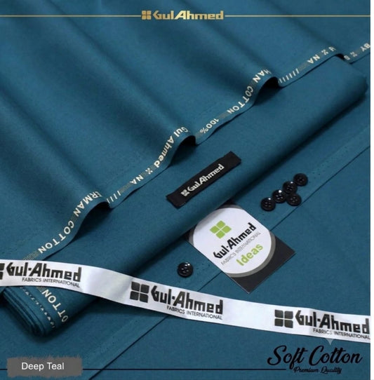 Gul Ahmed 100%Cotton-Teal Blue -Unstitched Men's Wear | Best For Summer
