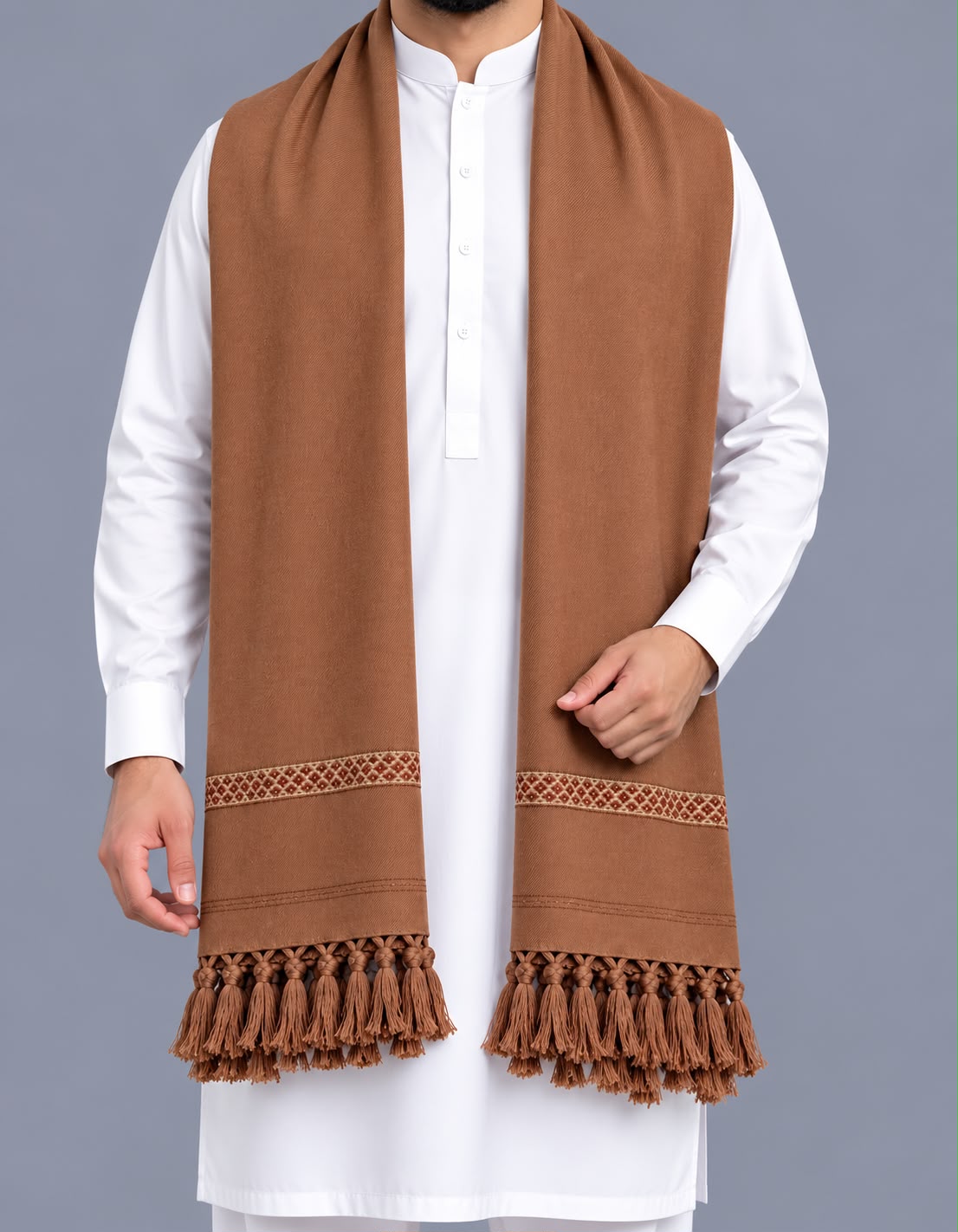 Premium Hand made Wool Shawl – Crafted by Hand, Made for Winter - Allow to Open Parcel - Camel Brown