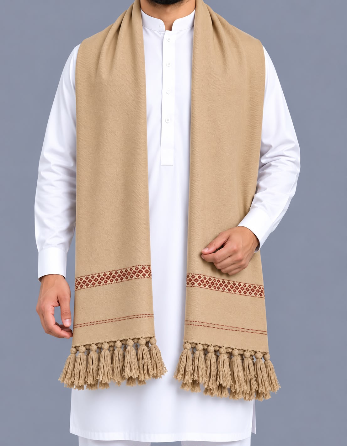 Premium Hand made Wool Shawl – Crafted by Hand, Made for Winter - Allow to Open Parcel - Light camel