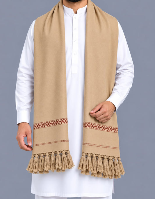 Premium Hand made Wool Shawl – Crafted by Hand, Made for Winter - Allow to Open Parcel - Light camel