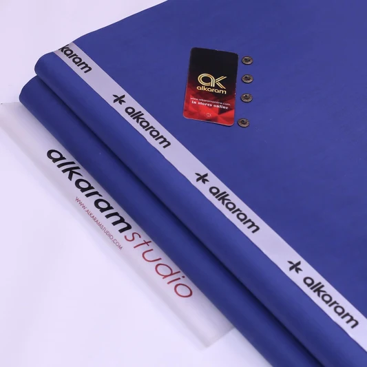 Al-karam 100% Pure Cotton- Royal Blue -Unstitched Men's Wear-Allow To Open
