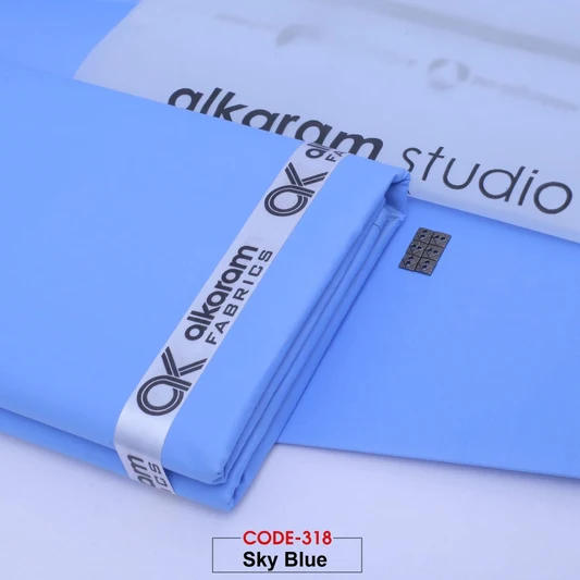 Al-karam 100% Pure Cotton- Sky Blue -Unstitched Men's Wear-Allow To Open