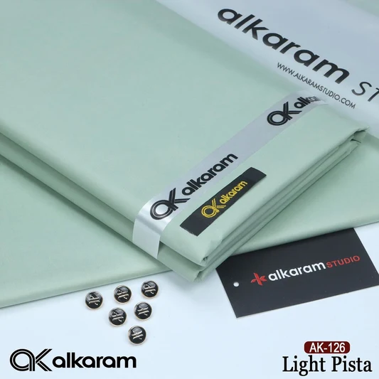 Al-karam 100% Pure Cotton- Light Pista -Unstitched Men's Wear-Allow To Open