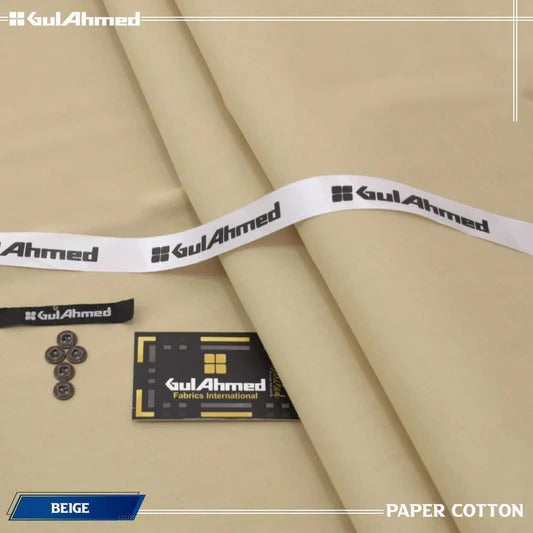 Gul Ahmed 100%Cotton-Beige-Unstitched Men's Wear | Best For Summer