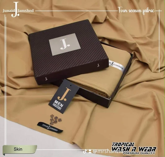Junaid Jamshed Men's Unstitched Premium Wash & Wear Suit - Skin