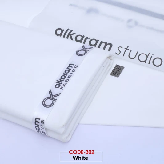 Al-karam 100% Pure Cotton- Pure White -Unstitched Men's Wear-Allow To Open