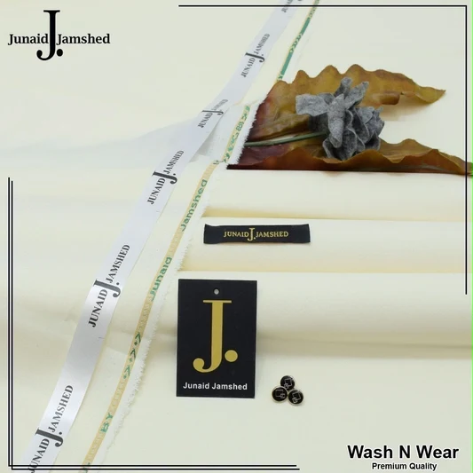 Junaid Jamshed Men's Unstitched Premium Wash & Wear Suit - Cream