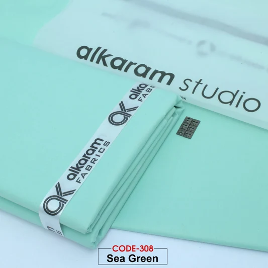 Al-karam 100% Pure Cotton-Sea Green-Unstitched Men's Wear-Allow To Open